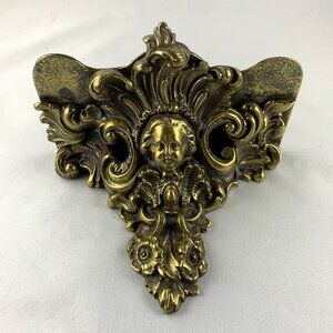 Antique Bronze Cherub Wall Sconce Shelf, Vintage Elegant Ornate Victorian Design